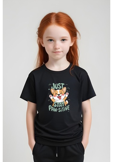 Just Stay Paw Baskılı Kız Çocuk Tişört Ve Eşofman Alt-üst Takım Siyah