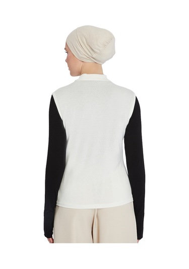 Organik Kolsuz Balıkçı Yaka Likralı Kadın Sıfır Kol Body Ekru