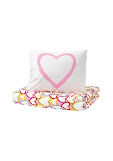 Tek Kişilik Çocuk Nevresim İkea Kalp Figürlü Renkli Tek Kişi -150