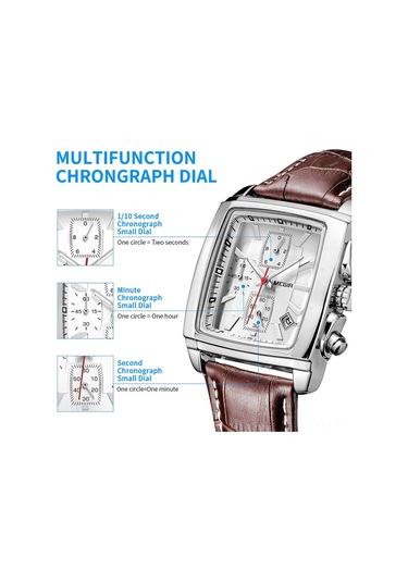 Geeksen Erkekler İçin Dörtgen Kadranlı, Işıklı, Zaman-tarih Gösteren, Su Geçirmez, Deri Kayışlı Klasik Spor Quartz Saat - Beyaz Çok Renkli