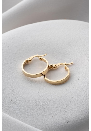 925 Ayar Gümüş Gold Kaplama Düz Sade 20 Mm Halka Şarnel Küpe Gold