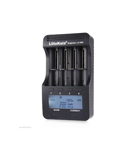 Liitokala Lii-500 4 Yuvalı Lcd Lityum/nimh Pil Şarj Cihazı+2a Adaptör+araç Şarj Cihazı Siyah Ab Tak