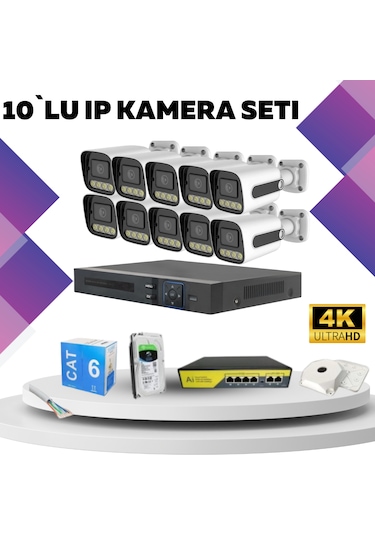 10'lu Güvenlik Ip Kamera Seti - 4mp Dış Mekan Kamera, 3.6mm Lens,