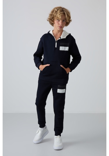 Tommy Life Lacivert Pamuklu Kalın İçi Tüylü Yumuşak Dokulu Standart Fit Baskılı Erkek Çocuk Eşofman Takım - 11 Lacivert