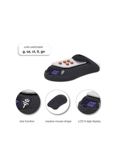 Yaozixa Küçük Mutfak/jülye Terazi, 500g Aralığı, 0.01g Hassasiyet, Abs+paslanmaz Çelik, Siyah Pil Dahil Değil Siyah