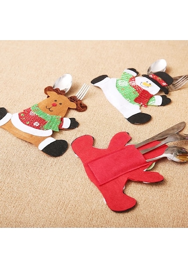 Pazly Noel Çatal Bıçak Tutucu, Santa Desenli Kılıf, Ev Ve Restoran Dekorasyonu Diğer