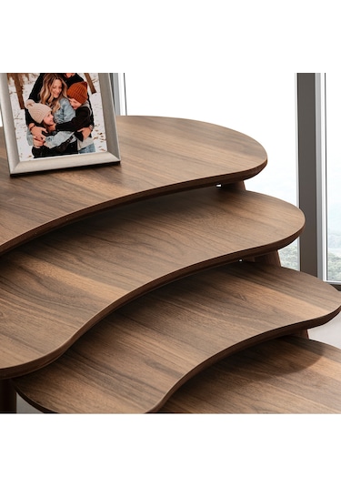 Vovvahome Moon 4lü Dörtlü Mdf Ahşap Zigon Sehpa - Ceviz