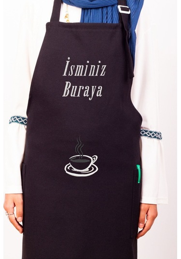 Mutfak Önlüğü Kişiye Ve İsme Özel Nakışlı Mutfak Önlüğü Fincan 02 Farklı Renkler Siyah