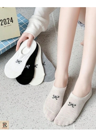 Trampler Kurdela Desenli Çorap Görünmez Kadın Babet Çorap 5 Çift Çok Renkli