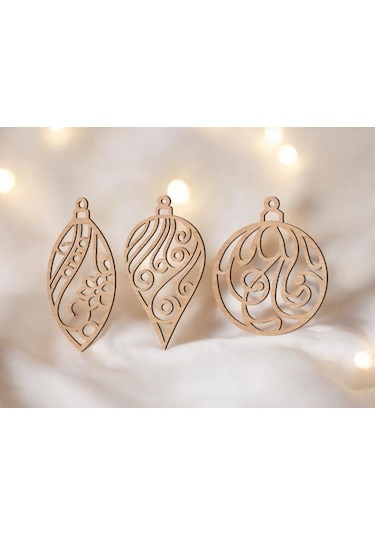 10 Parça Ahşap Yılbaşı Ağacı Süs Seti-5 Ortalama 6-8 Cm Noel Ağacı Süsü