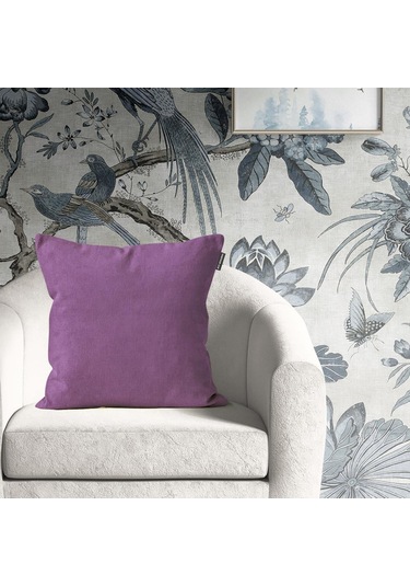 Tekli Kadife Dokulu Kırlent Kılıfı Mor-2532 Mor