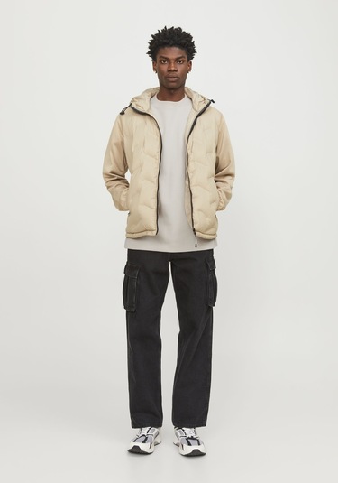 Jack & Jones Erkek Bisiklet Yaka Kısa Kollu Tişört - Deco 12253379 Moonbeam Siyah