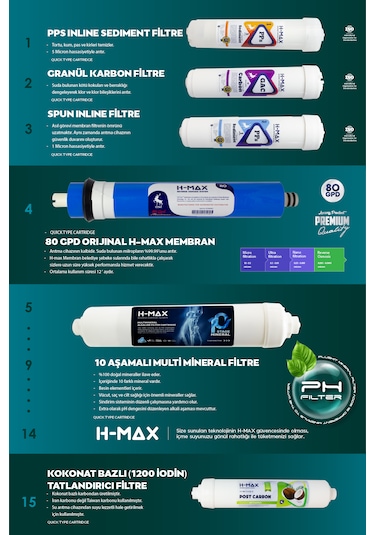 12 L Çelik Tank 15 Aşama Multi Mineral Su Arıtma Cihazı Hmaxb4512