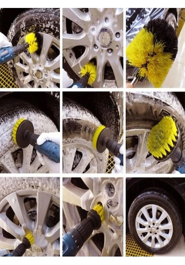 İsgstore 3lü Set Matkap Ucuna Takılan Duşa Kabin Fayans Banyo Küvet Oto Koltuk Lastik Yıkama Temizleme Fırça