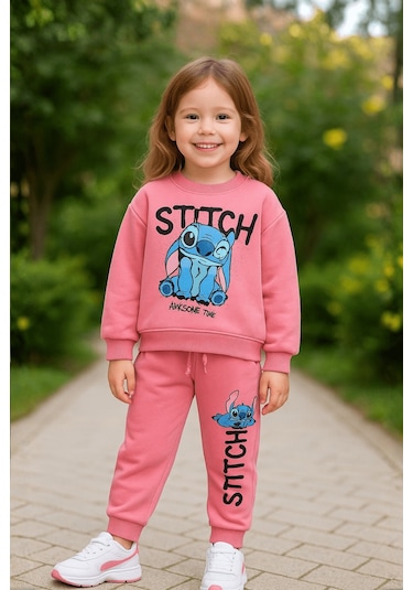 3-10 Yaş Stitch Awesome Kız Çocuk Takım Pembe Pembe