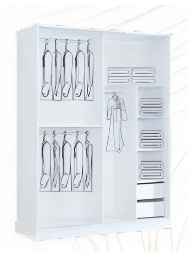 Efes 140 X 59 X 212 Sürgülü Dolap-beyaz-aynalı