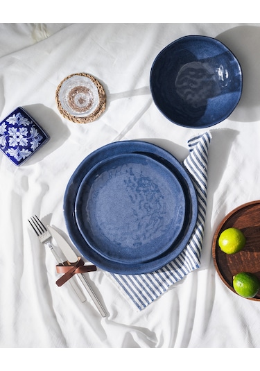 Madame Coco Mady 6 Kişilik 18 Parça Yemek Takımı - Koyu Mavi Mavi