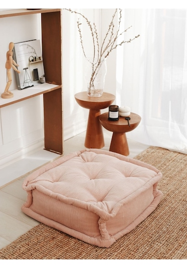 Fitilli Kadife Bisküvi Minder Pembe