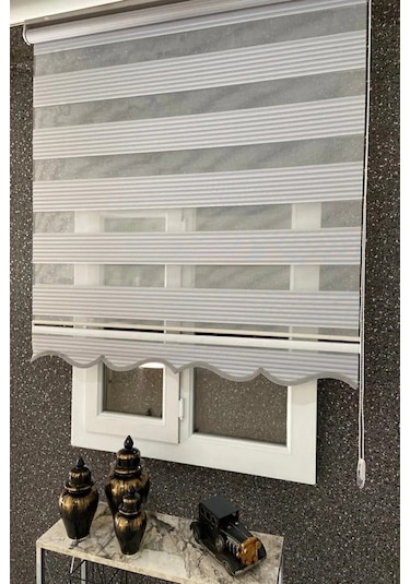 Plisei Stor Zebra Perde Etek Dilimli Gri Gri