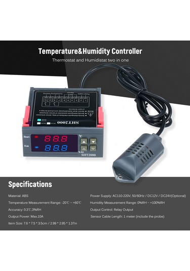 Monyee Sht2000 Dijital Sıcaklık Nem Kontrol Cihazı, Mikroişlemci Tabanlı, Ac110-220v, -20 C/+60 C Aralığı, Röle Çıkışı