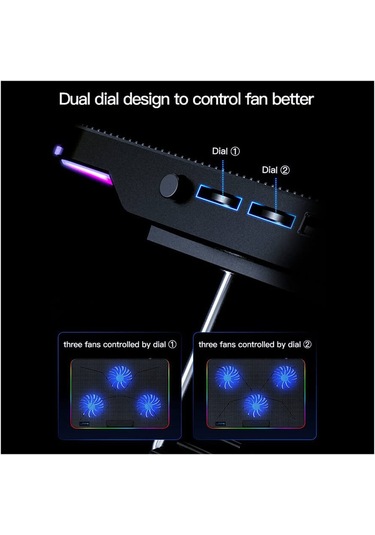 Oyuncu RGB Ledli Notebook Soğutucu Stand 6 Fanlı Yükseklik Ayarlı