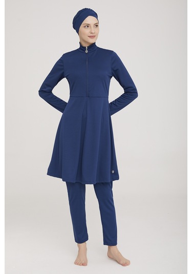 Likralı Tam Kapalı Tesettür Mayo Maysız Düz 9020 Açık Lacivert Remsa Mayo Açık Lacivert