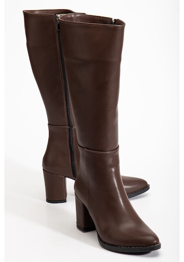 Ysn-4422 Kahve Topuklu Kadın Çizme Kahve