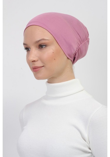 Lastikli Kaymaz Geçmeli Pratik Tesettür Bone Pembe