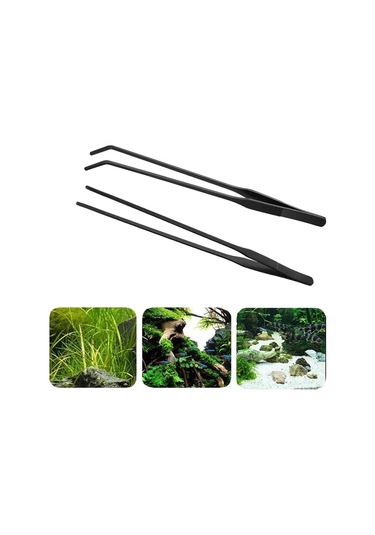 Youtek 38cm Uzun Çelik Çımbız Seti: Düz Ve Eğik Uçlu İkili Kullanimlı Siyah