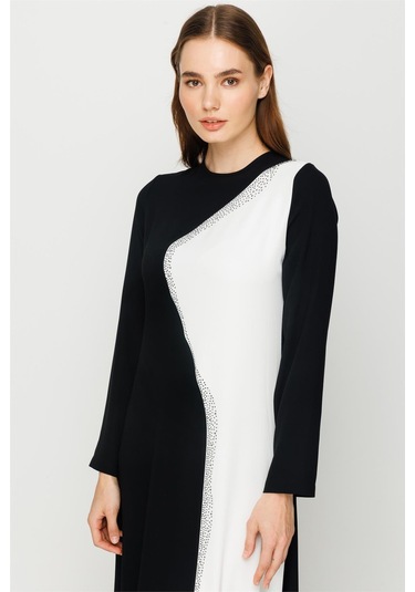 Taş İşi Detaylı Renk Geçişli Şık Narin Elbise Ekru-ekru Ekru