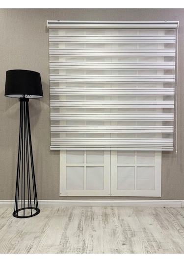 Zebra Stor Perde Dar Plise Güneşlik Beyaz Gri Çizgili Beyaz