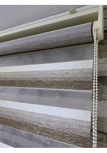Kahve Krem Geçişli Zebra Perde (Etekli)