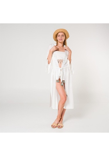 Eli Kadın Pul Baskılı Kimono-Ekru-Standart Ekru