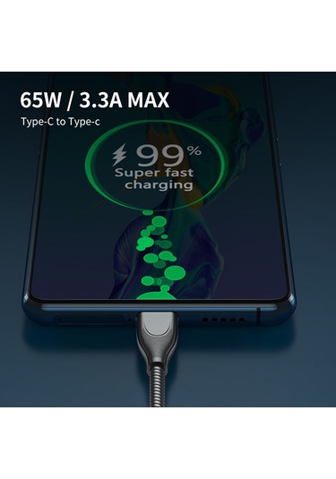 Enkay Enk-cb129 Pd 65w Type-c To Type-c Karbon Çeliği Kauçuk Spiral Hızlı Şarj Veri Kablosu, Uzunluk 1m Gümüş