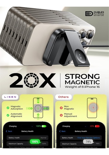Reedark Magneetikli 2'li Kablosuz Şarj Aleti - İphone Uyumlu, Saat Ve Kulaklık İçin Taşınabilir Tutucu, 15w Hızlı Şarj, Dikey/yatay Konum, Siyah