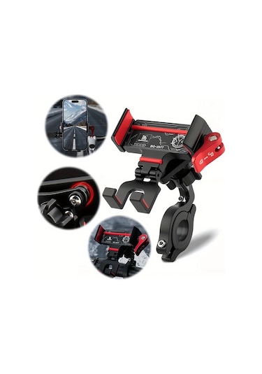 Xuweiwei 360 Derece Dönebilir Bisiklet Telefon Tutucu Kırmızı Aksanlı Hızlı Çıkarılabilir Ayarlanabilir Red Stem Sabit Kelepçe -