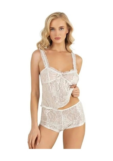 Ekru Saten Şort Takımı 9221 Ekru