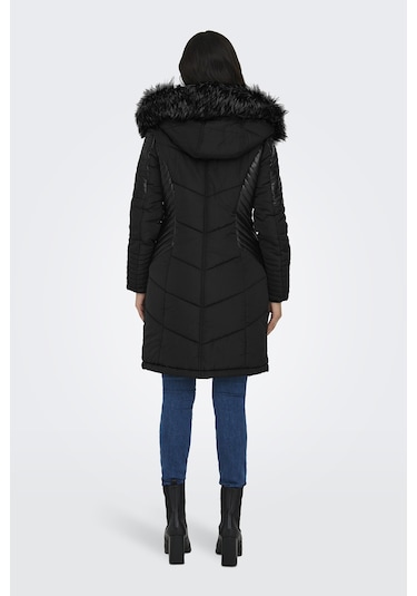 Only Kapüşonlu Siyah Kadın Kaban 15295396 001