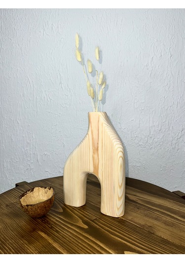 Doğal Ahşap Dekoratif Biblo Vazo