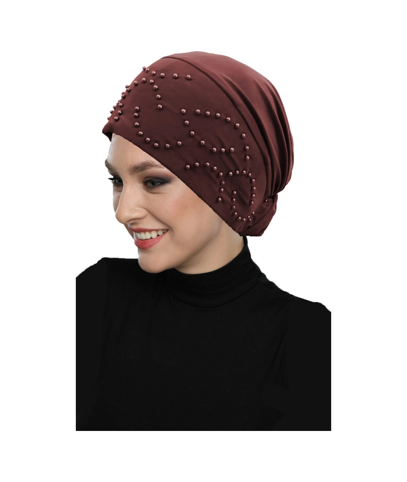 Topuzlu Kahve Hazır Türban Tesettür Bone Kahve