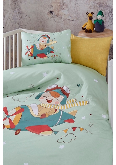 Bonjardinhome Pilot Dijital Baskılı 3d Pamuklu Bebek Nevresim Takımı Yeşil