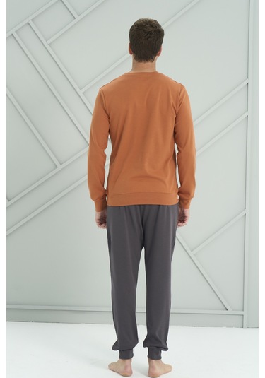 Erkek Interlok Penye Uzun Kol Pijama Takımı 2220 Kiremit Kiremit