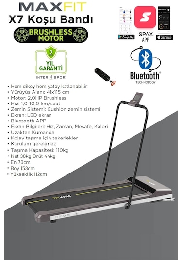 Maxfit X7 Uzaktan Kumandalı Bluetoothlu Brushless Koşu Bandı - Voit Garantili
