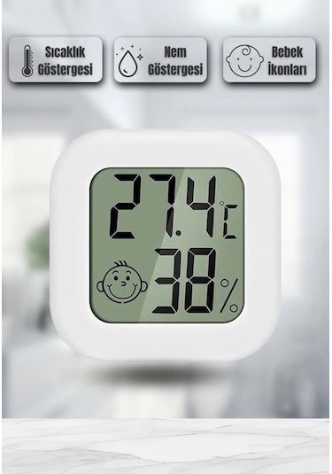Mini Akıllı Sıcaklık Nem Ölçer Lcd Oda Termometre Duvara Takılabilen Masaüstü Isı Göstergesi Beyaz