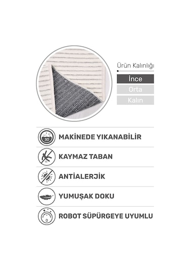 Lidya Beyaz Pamuk Dokuma Yumuşak Halı Kaymaz Tabanlı, Yıkanabilen Modern Tasarımlı Kilim Beyaz