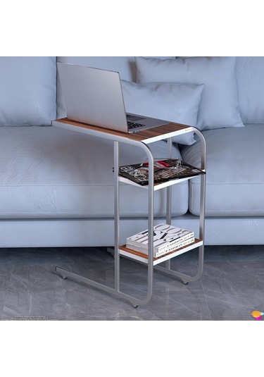 Modilayn C Yan Sehpa Dar Boy Tekerlekli Çalışma, Atıştırmalık, Yemek, Laptop Sehpası Abanoz Ahşap