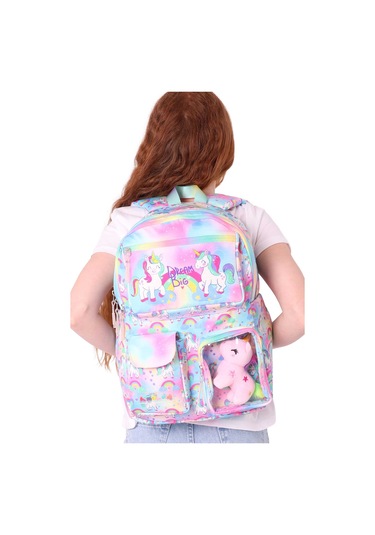 Elatae Su Geçirmez Kumaş Kız Çocuk Çok Gözlü Ortopedik Sırt Okul Çantası L5243 Turkuaz