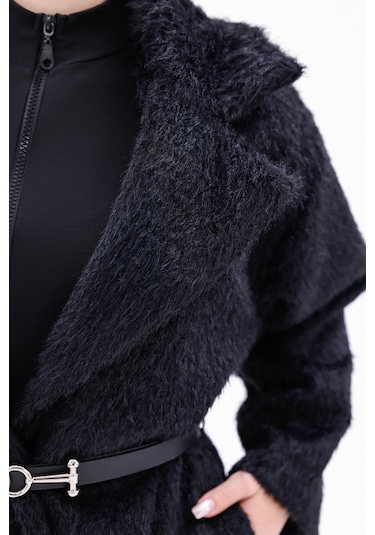 Kemer Detaylı-astarlı-düğmeli Kadın Kaban Siyah