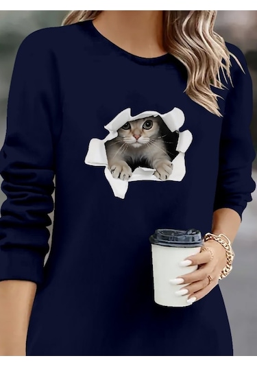 S-pazarım Kadın Uzun Kollu Bisiklet Yaka Kısa Viskon Iki Iplik Elbise Lacivert