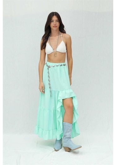 Audrey Fıfrlı Yırtmaç Detay Etek 4037 Mi Nt Yeşi Li